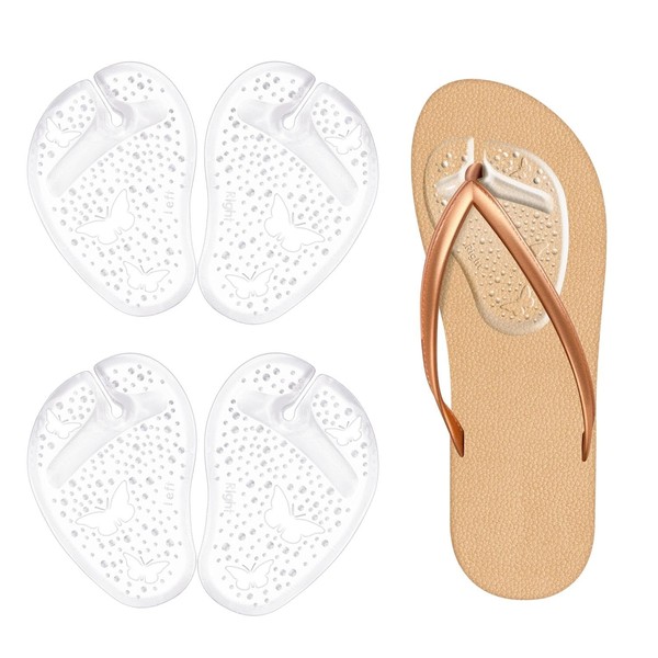 Gel Metatarsal Pads for Thong Sandals Flip-Flops, 2Pairs Forefoot Cushion Inserts, Ball of Foot Grip Pads for Metatarsal Support and Pain Relief, Anti-Slip
