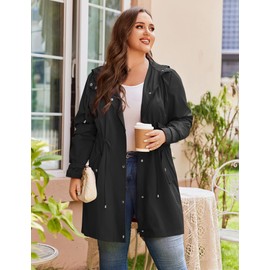 IN'VOLAND Rain Jacket Women Plus Size Long Raincoat with Hood Outdoor Lightweight Windbreaker Travel Jacket