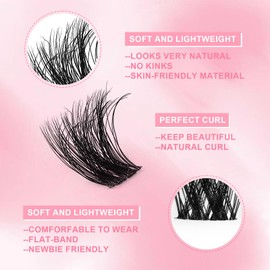 Individual Lashes D Curl 6 - Style 48 Clusters DIY False Eyelashes Kit - Reusable, Soft & Natural, Clear Glue & Tweezer Included, 10-18mm Mixed Lengths (40)