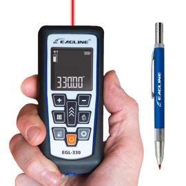 EAGLINE EGL330 Laser Distance Measure - 330Ft Range, 3-Point Height & Width, Area & Volume Measures - Laser Meter Measurement Tool with Bonus: Protective Cover & Carpenter Pencil