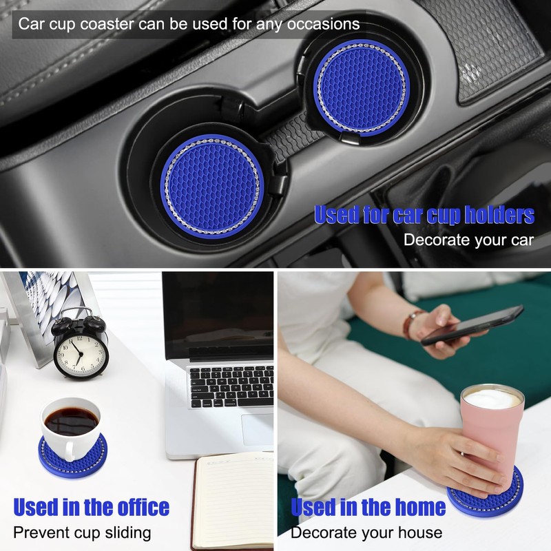OUZORP Car Cup Coasters Blue 2 Pack with Push Start