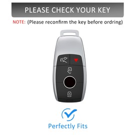 Riasot Leather Key Fob Cover with Keychain for Benz A-Class C-Class G-Class E-Class S-Class (Blue)