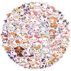 Leisitator 50 PCS Cow Stickers for Kids Teens Boys Girls - Waterproof Vinyl Cute Cow Sticker Decal for Water Bottle, Laptop, Scrapbooking, Skateboard, Car, Luggage, Helmet