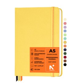 NEORAH —Dot Grid Journal |208 Pages-135 gsm | PRO SERIES Journal (210x148 mm)-Hardcover A5 Journal Notebook - Includes Back Pocket|3 Silk Book Mark |Journal Box-Completely HANDMADE for office diary - Yellow