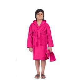 ALLEN & MATE Children's Bathrobe with Hood 100% Terry Cotton Quick-Drying for Children Boys and Girls Dressing Gown with Towel and Pockets, pink