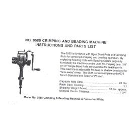 Roper Whitney Pexto Roper Whitney No. 585 Crimping/Beading Machine Operator & Parts Manual