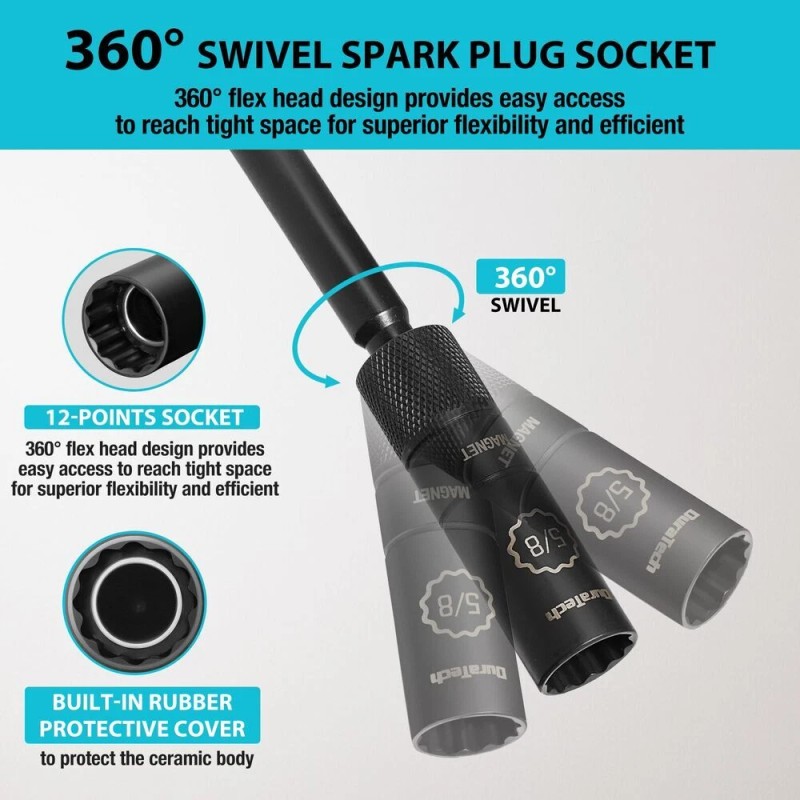 DURATECH 5/8" Swivel Magnetic Spark Plug Socket 3/8" Drivex6" 1MM