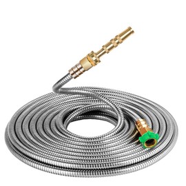 BEAULIFE 304 Stainless Steel Metal Garden Hose Extension 100 Ft with Brass Water Hose Nozzle Flexible & Lightweight Kink Free Hose Connector for Hose Reel Faucet Outdoor
