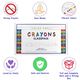Color Swell Bulk Crayon Classpack - 1680 Crayons in 24 Vibrant Colors of Teacher Quality Durable Bulk Crayons for Classroom and Home