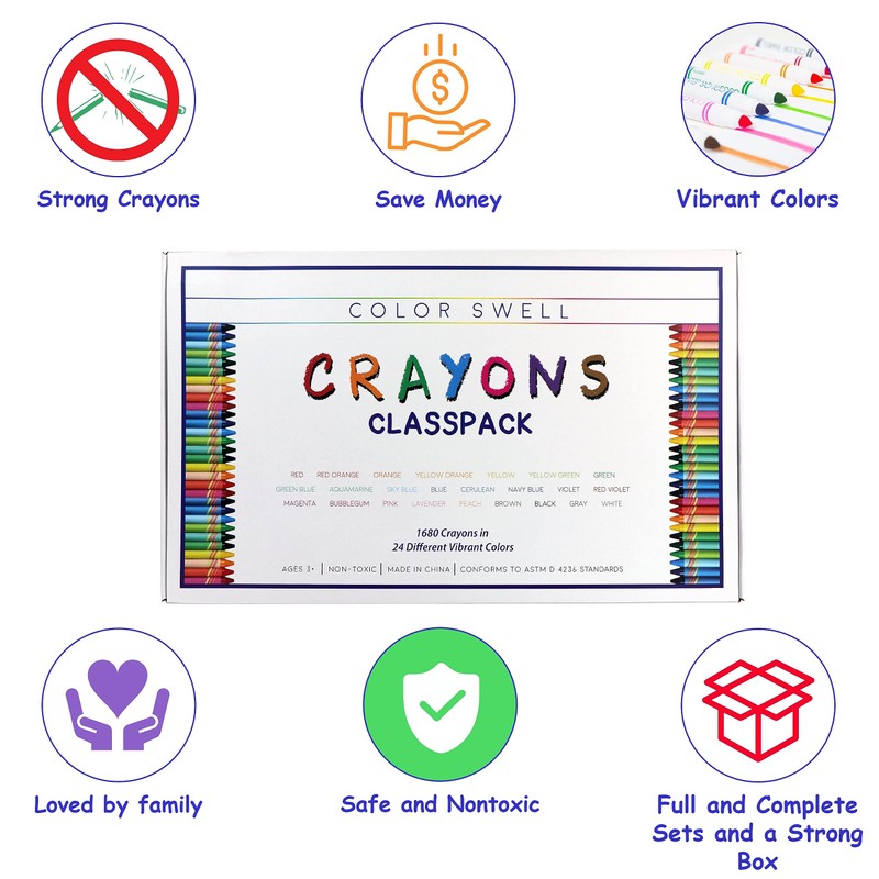 Color Swell Bulk Crayon Classpack - 1680 Crayons in 24