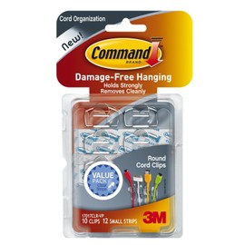 Command 17017CLR-VP Round Cord Clip, 10 Clips, Clear, 10 Clips