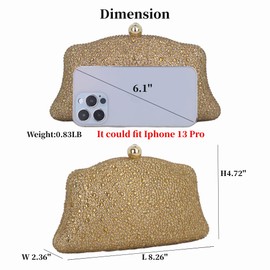 Glitter Bag Sparkle Purse Women's Evening Bags Silver Rhinestone Clutch Baby Party Diamond Handbags, Gold, Small