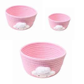 Yurosiay Storage Basket, Set of 3, Handmade Braided Basket, Cotton Rope, Cute Toy Baskets, Storage Boxes, Multi-Purpose Baskets, Storage, Cotton Knitted Basket for Home, Office, Pink