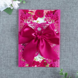 FEIYI 20 PCS 5.12x7.2 Butterfly Quinceanera Invitation, Laser Cut Wedding Invitation Cards with Envelopes for XV Anos Bridal Shower Baby Shower Invite (Fuchsia)