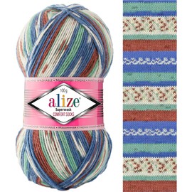 Sock Yarn by Alize 100 g, 420m Superwash Comfort Sock Wool 4ply 75% SW Wool - 25% Polyamide Hand Knitting Yarn Multicoloured (7653)