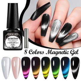 Four Lily 8 Colors Cat Eye Gel Nail Polish, Upgraded Magnetic Gel Polish Kit with Magnet Stick, Neon Strip Cat Eye Nail Gel Soak Off Nail Art Salon Manicure Home Ladies Gift