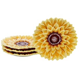 Certified International Sunset Sunflower 8.25" 3-D Dessert Plate, Set of 4,One Size, Multicolored