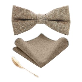 JEMYGINS Men's Bow Tie in Wool Plain Felt Suitable for Autumn and Winter and Pocket Square Sets, Red-brown