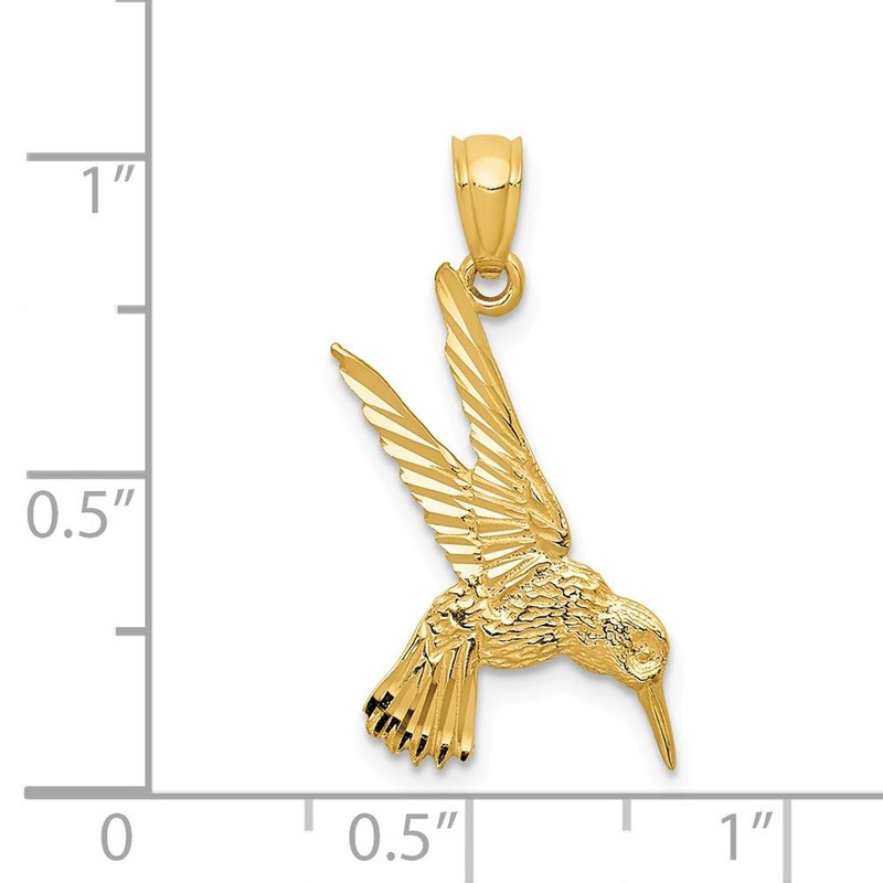 14k Yellow Gold Solid Hummingbird Charm Pendant