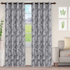 SUPERIOR Ollerton Jacquard-Woven 2 Panel Curtain Set with Stainless Grommet Topper, 52" x 63", Charcoal-Ivory