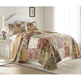 Chezmoi Collection Delaney 2-Piece Floral Patchwork Pre-Washed 100% Cotton Quilt Set, Twin