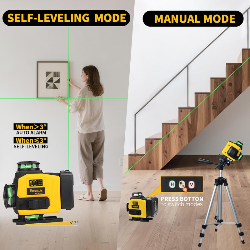 Laser Level with Tripod,4×360° Whole-Room Cross-Line Green Beam Laser Level