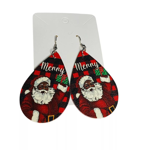 Unbranded Merry Black Santa Jolly Christmas Double Sided Earrings 2”x