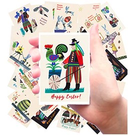 Easter Large Stickers 24 pcs (2.5"x3.5" Each) Naïve Art Easter Scenes Old Book Illustrations Vintage FLONZ Ephemera for Craft and Scarpbooking