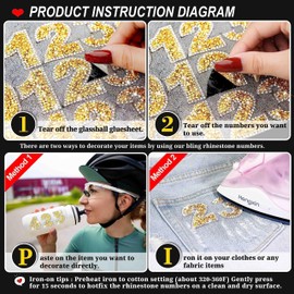 Locacrystal 60pcs Bling Rhinestone Numbers Sticker 6sets 0-9Digits Self-Adhesive Iron on Crystal Numbers Stickers for DIY Crafts Laptop Gifts Furniture Car Clothing Decorations(Gold+White,1.73")