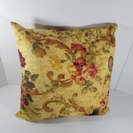 Throw Pillow Victorian Floral Print Side Zip Closure Pink Red Gold Green 18x18