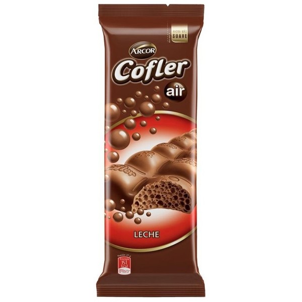Arcor Cofler Air Chocolate Con Leche Aireado Airy Milk Chocolate Bar, 55 g / 1.94 oz ea (pack of 2 bars)