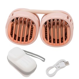 USB Charging Neck Fan Dual Fans Hands Free Super Airflow Light Foldable Portable Neck Fan for Travelling Outdoor Shopping Pink