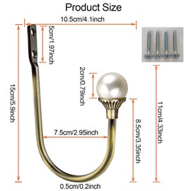 Coolnice 2 Pack Curtain Holdbacks Wall Mounted Curtain Tiebacks Hooks Plastic Pearl U Shape Curtain Tiebacks with Screws Curtain Ties for Home Office-Antique Bronze