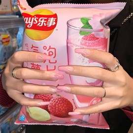 Cimenexe Clear Print on Coffin Nails Flame Artificial Fingernails Pink Nail Tips French Tip Nails Pattern Medium Fingernails Full Cover Acrylic Nail for Women and Girls, Pack of 24