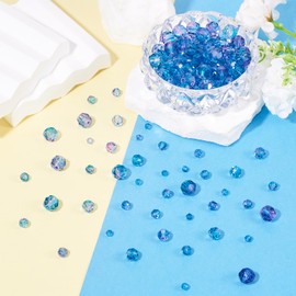 FASHEWELRY 4 Strands Transparent Faceted Glass Beads Strands Round Crystal Loose Spacer Beads Bicone Bead for Jewelry Craft Necklace Earring Making (Royal Blue)