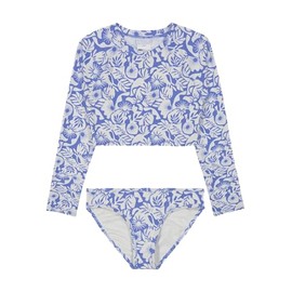 Billabong Girls' Two-Piece Rashguard Swimsuit Set, UPF 50+ Sun Protection, Quick-Dry Bathing Suit, Outta The Blue