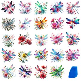ZMRU 24 Sheets Vintage Rub On Transfers for Crafts, Cold IOD Transfers Stickers for Wood，Furniture Decals, Glass, Porcelain, Leather, Canvas, Fabric Projects,3 * 3inch(Colorful Dragonfly)