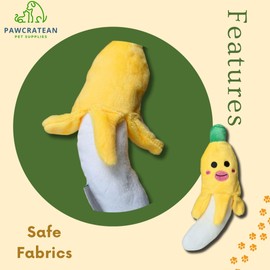 Pawcratean Dog Comfy Plush Toy with Squeaker for Indoor Play Teeth Cleaning Chewing Cuddle Cozy Self-Entertainment (Banana)