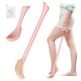 GEENOA New Foot Brush for Shower, 3-in-1 Foot Scrubber in Shower, 10.2’’-27.5’’Adjustable Long Handle Foot Scrub Brush for Seniors, Pregnant, Disabled, Injured, Gift-Box Packaged(Pink)