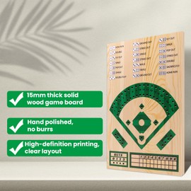 Baseball Board Game,Baseball Dice Board Game,Solid Wood 15mm Thick,12 Pieces and Dice,Markers,Manual Included,Portable,Perfect for Home Party,Family Night,Road Trip