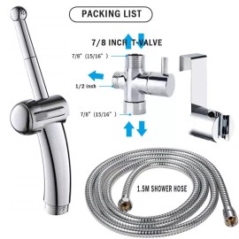 Universal Toilet Shattaf Adapter Hose Bidet Spray Stainless Steel Handheld Shower Head US - US Set