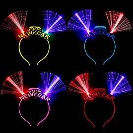 Happy New Year Headband, LED Hair Accessories, New Year's Eve Headband, 4 Pieces, LED Headband for New Years Eve