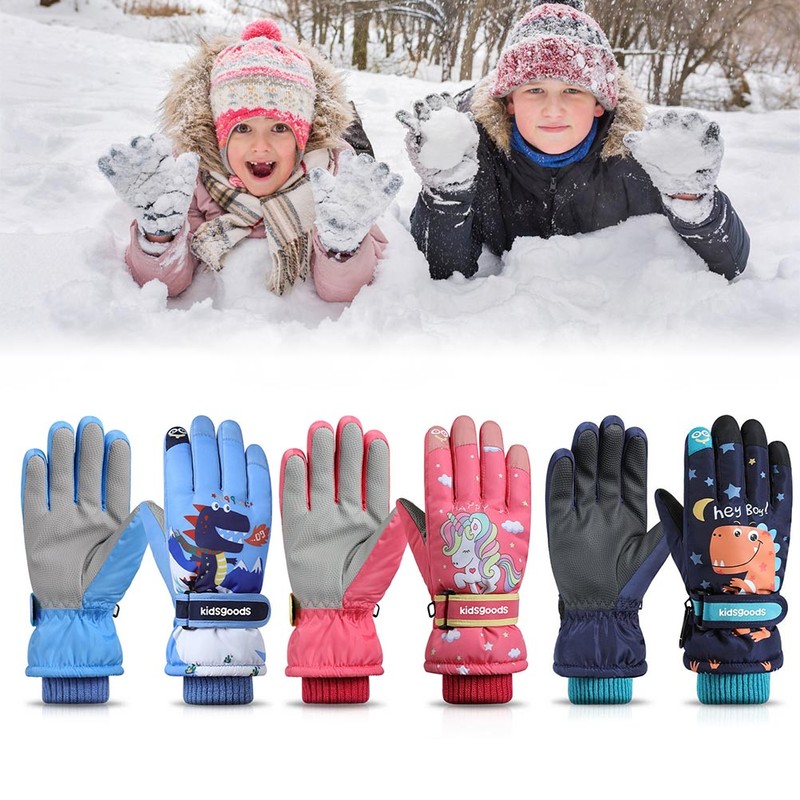 Kids Winter Gloves Waterproof Snow Ski Gloves Cartoon Windproof Warm