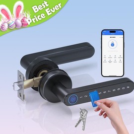 EUERTE Smart Fingerprint Door Lock, 1 Count Keyless Entry Lock with Keyboard Handle, Digital Electric Biometric Smart Door Lock for Bedroom, Keyless Entry Door Handle - Color: Black, Specification: With App