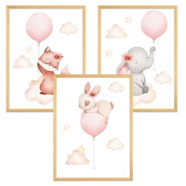 GZYYANG Set of 3 Pictures for Children's Room, Baby Room Decoration Pictures, Children's Room Pictures, A4 Children's Room Decorative Poster, Animals Poster, Children's Room Boys, Without Picture