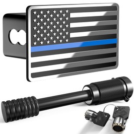 TOEASYTY Heavy American Flag Metal Trailer Hitch Covers for 2 inch Receivers,Tow Hitch Covers 2 Inch for Truck Accessories (with 5/8-Inch Pin Diameter Trailer Hitch Lock,Chrome&Thin Blue Line)