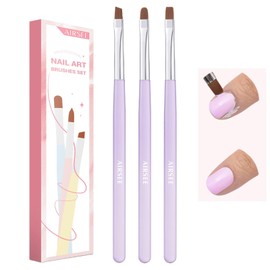 AIRSEE Nail Art Clean Up Brushes, 3 Pcs Painting Brushes for Nails with Flat/Oval/Fine Angled Gel Nail Brushes, Nail Brushes for Cleaning Polish Mistakes on the Cuticles, Purple