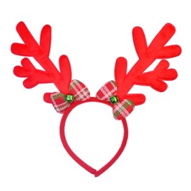 LUX ACCESSORIES Christmas Red Reindeer Antlers Chequered Bow Holidays Fashion Headband