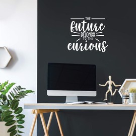 Vinyl Wall Art Decal - The Future Belongs to The Curious - 19" x 22" - Trendy Positive Motivational Quote Sticker for Home Bedroom Playroom Office Work School Classroom Decor (White)