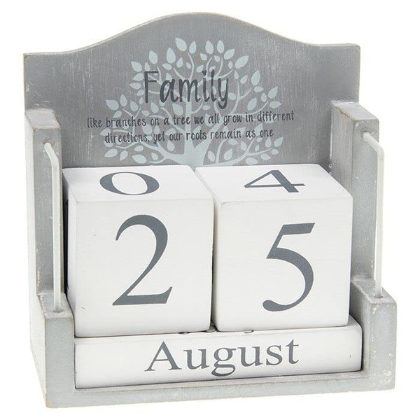 Joe Davies Tree Of Life Grey 'Family' Perpetual Calendar With Shabby Chic Decoration & Quote